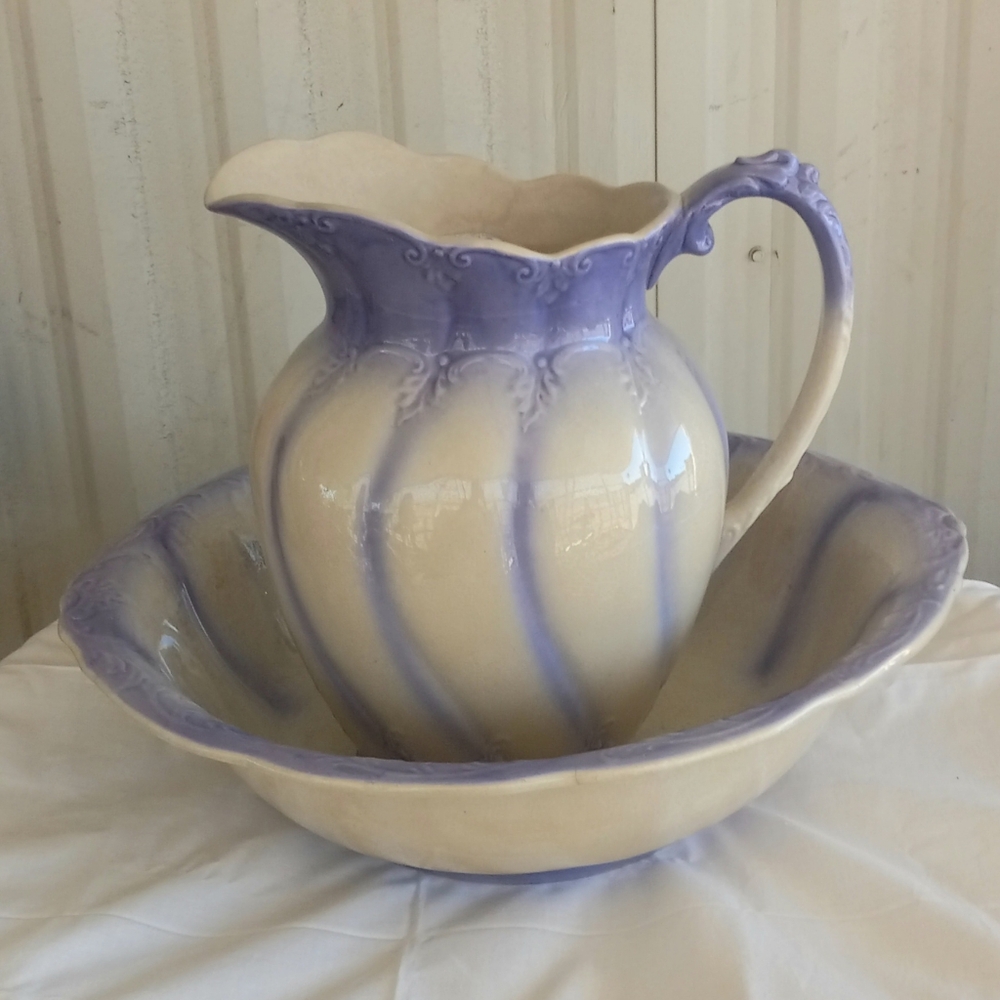 Porcelain Pitcher & Bowl Combo 1 foot Pouring Pitcher and a large 16 in bowl.